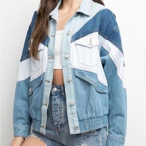 Signature8 oversized color-block denim jacket